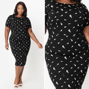 Unique Vintage Ghost Print Bodycon Dress